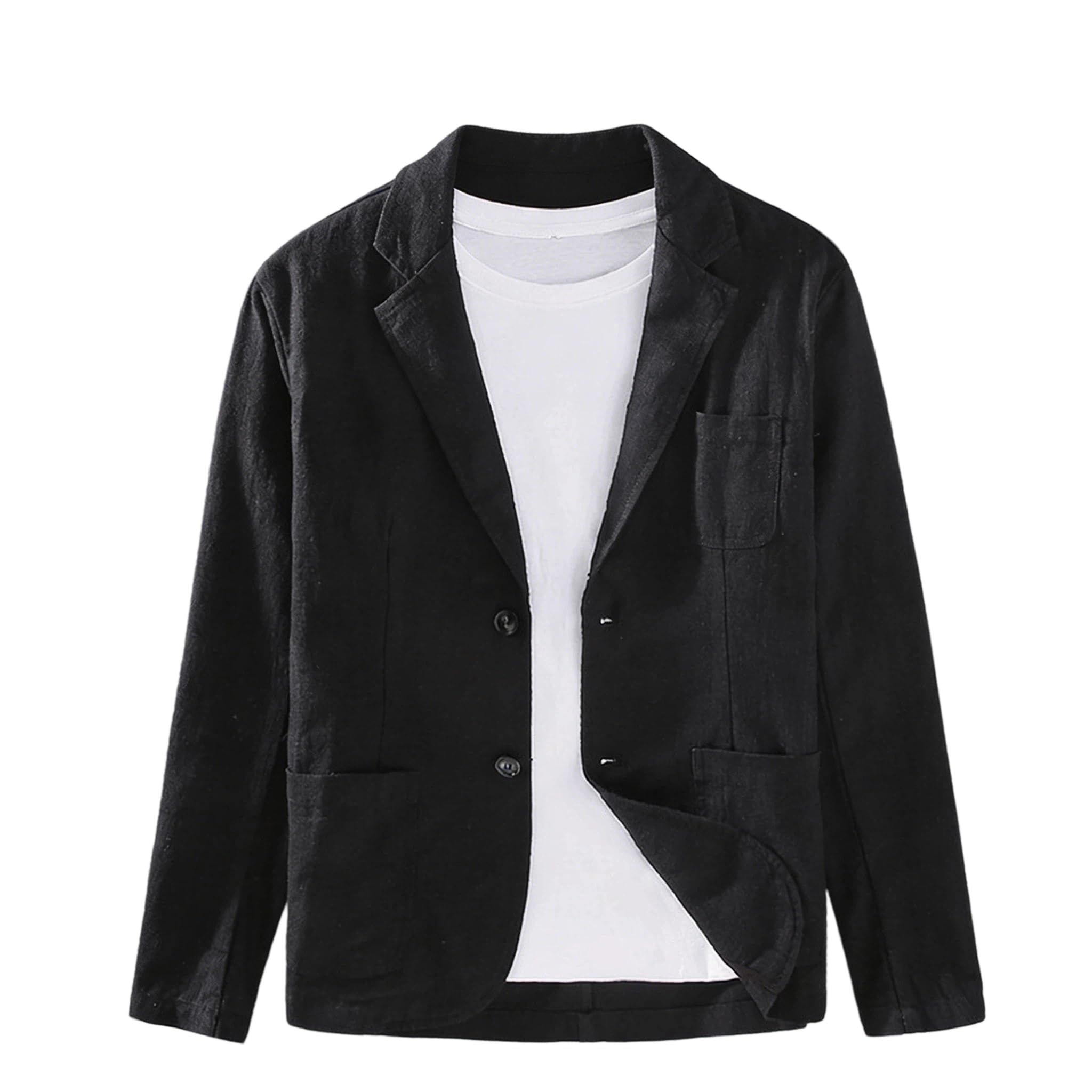 Chaquetas De Verano para Hombre Blazers para Hombre Estilo Casual Elegante Corte Regular Algodón Lino Chaqueta De Traje Deportiva Moderna Manga Larga Solapa con Muesca Abrigo De Traje De Dos Botone