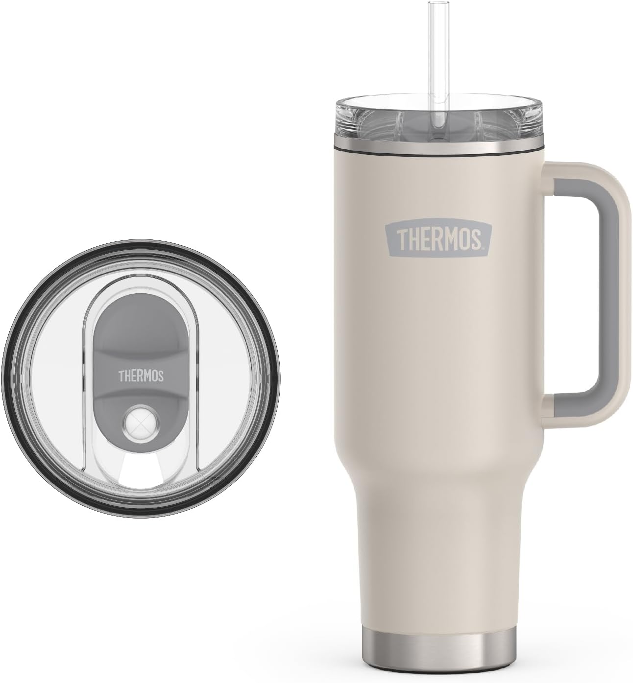 THERMOS Stainless Steel Cup Holder Mug - 40 Ounce, Sandstone - Insulated Tumbler with Lid and Straw, Plus Leak-Resistant Slide Lock - Image 2