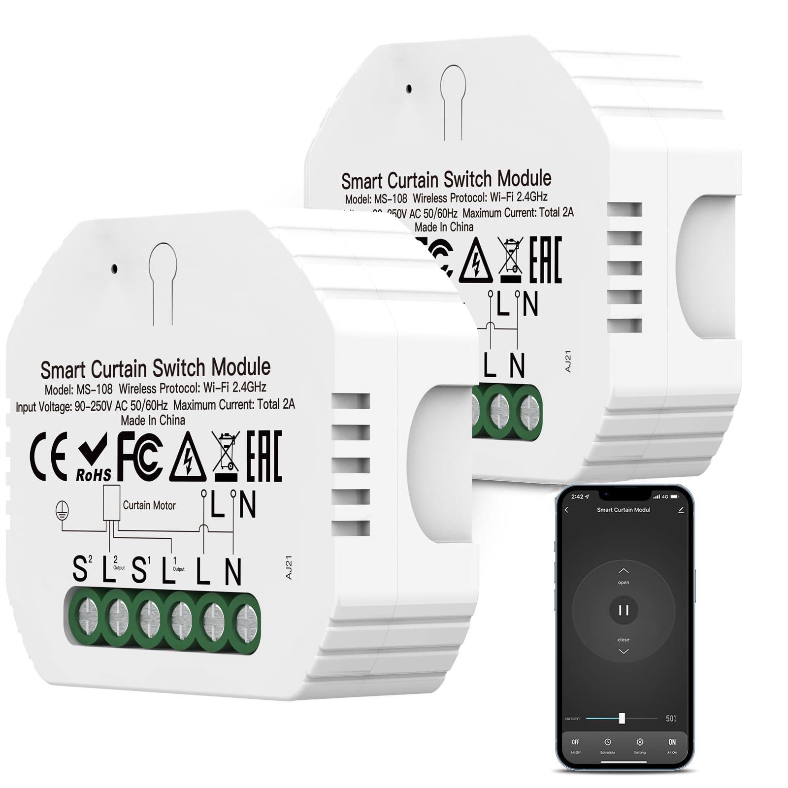 Interruttore Tapparelle WiFi, Modulo Comando Percentuale Smart Timer per Tapparelle Elettriche, Controllo di APP e Voce Compatibile con Alexa e Google Home, Relè WiFi per Tapparelle motorizzate