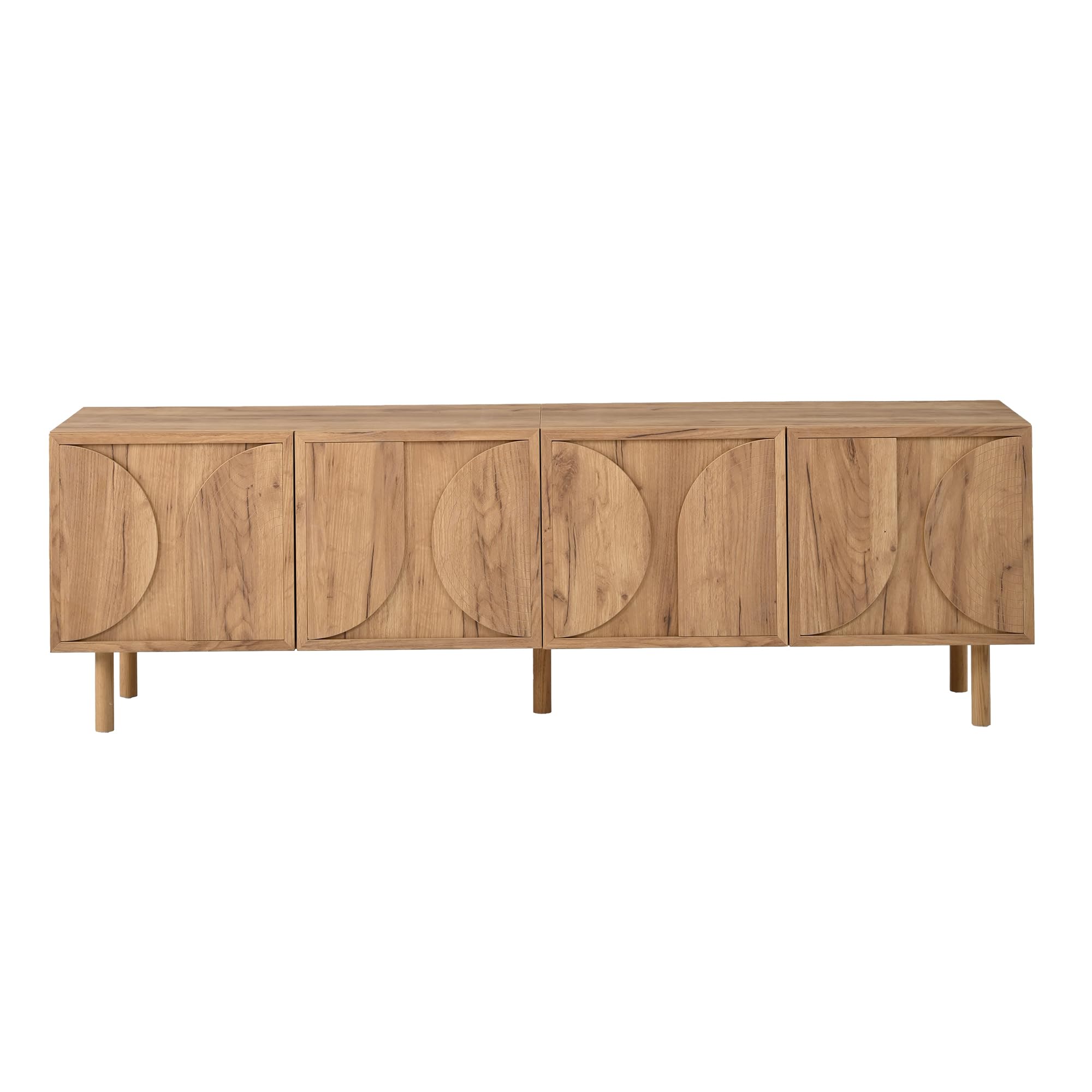 TIZZ Mobile TV da 180 cm, mobile basso con 4 ante, 2 scomparti, tavolino per TV da 75 pollici, moderno, con ampio spazio per il soggiorno, design 3D in rilievo, colore legno, 180 x 38 x 56,5 cm