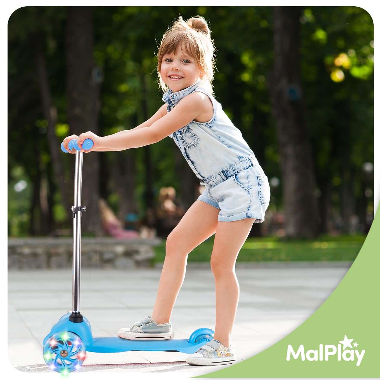 MalPlay Cityroller für Kinder Jugendliche Dreirad Scooter Leuchtende LED-Räder Blau ab 3 Jahren Kinderroller