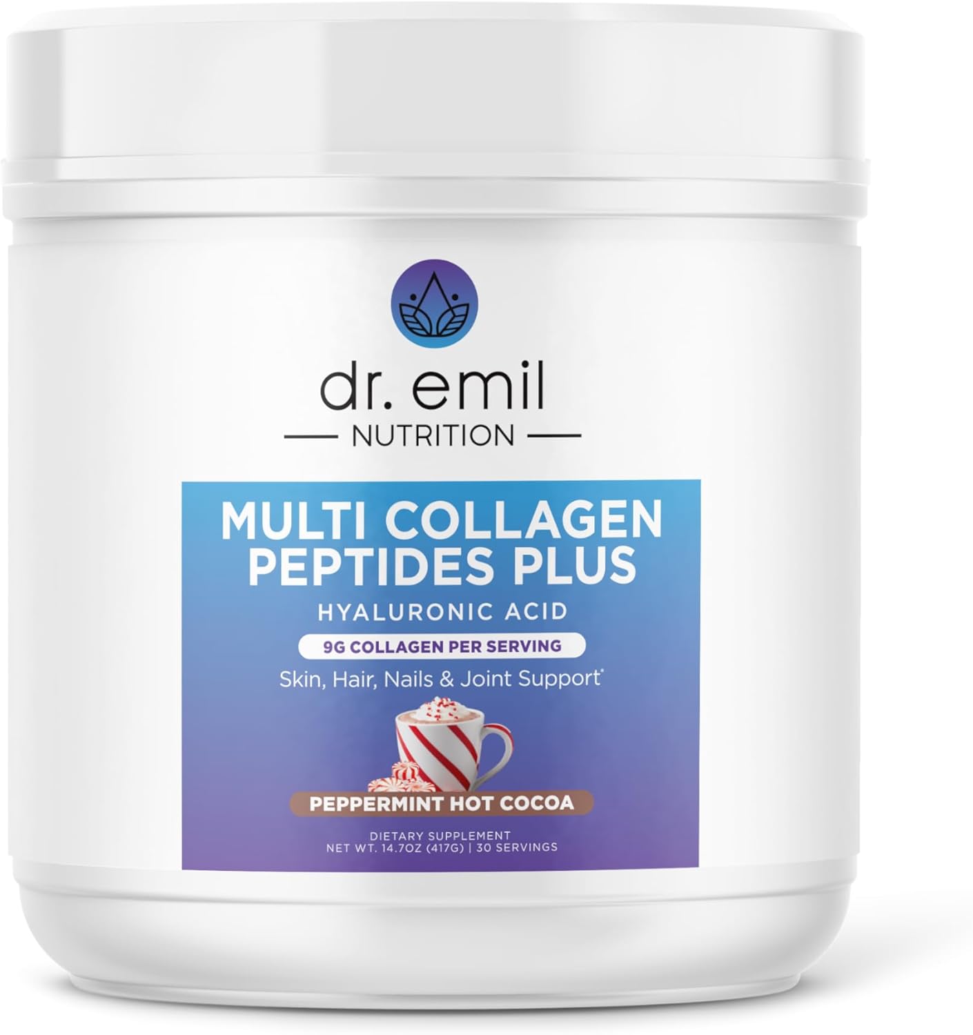 Dr. Emil Multi Collagen Peptides Plus with Hyaluronic Acid – Peppermint Hot Cocoa Flavor – 9g Collagen Per Serving for Skin, Hair, Nails & Joint Support Dr. Emil Multi Collagen Peptides Plus with Hyaluronic Acid – Peppermint Hot Cocoa Flavor – 9g Collagen Per Serving for Skin, Hair, Nails & Joint Support