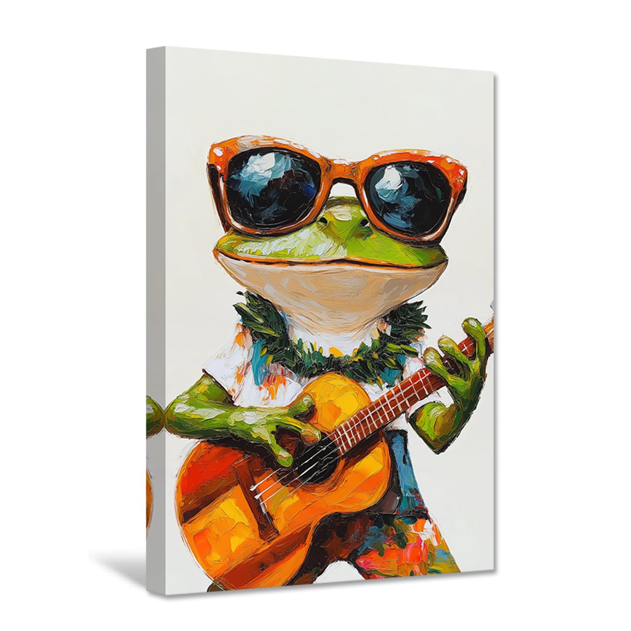 CXHOSTENT Frog Canvas Wall Art Funny Animal Pictures Frog with Glasses Painting Cute Animals Poster Bedroom Kids Room Nursery Decor Framed (105L x 70W cm)