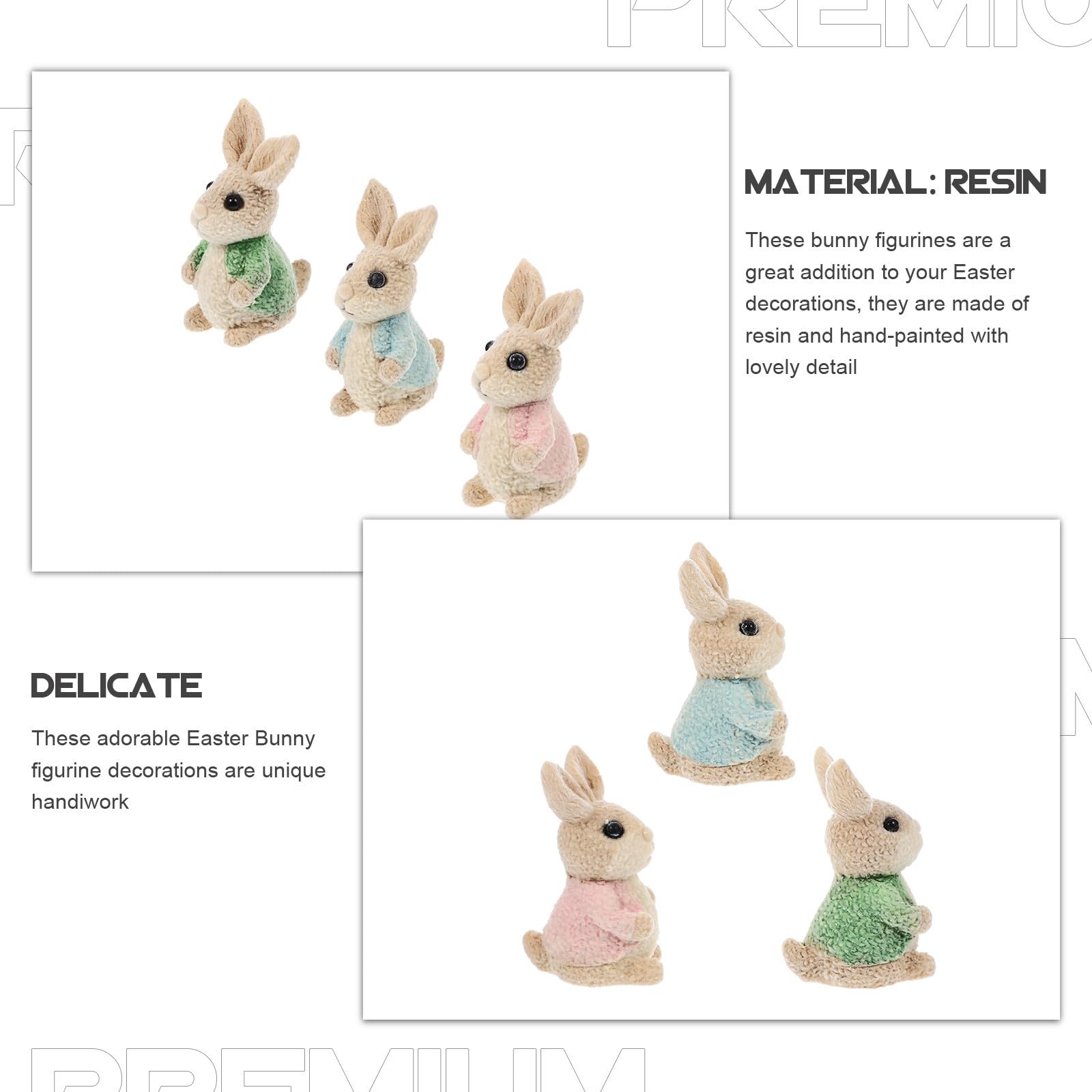 3 Piezas Figura de Conejo de Pascua de Resina