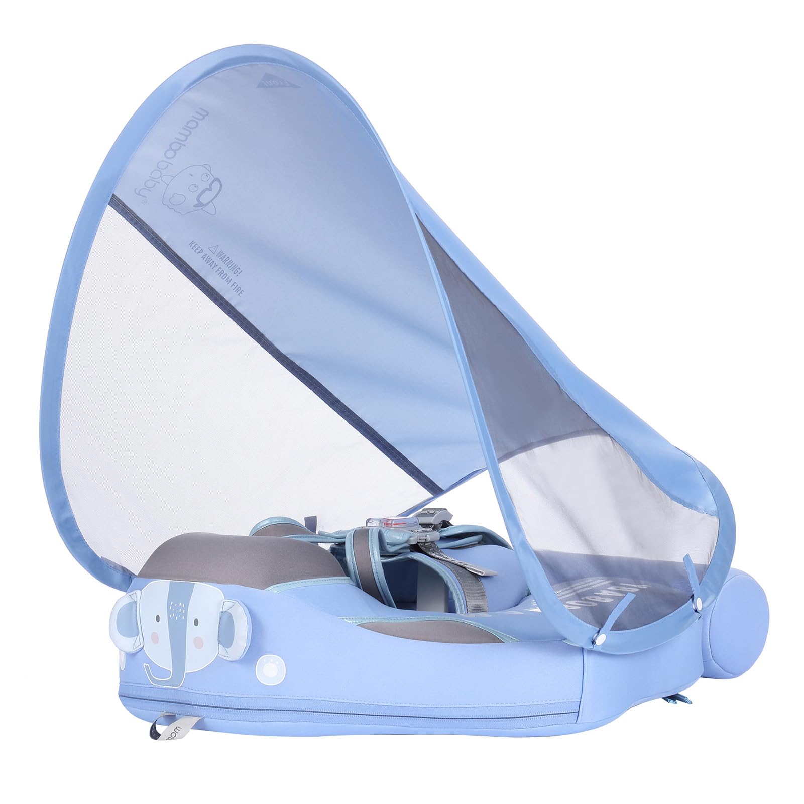 Horett Mambobaby Baby Swim Float Watertight Kids Swim Trainer with Canopy for 3-24 Months Baby Boys Girls (Blue)