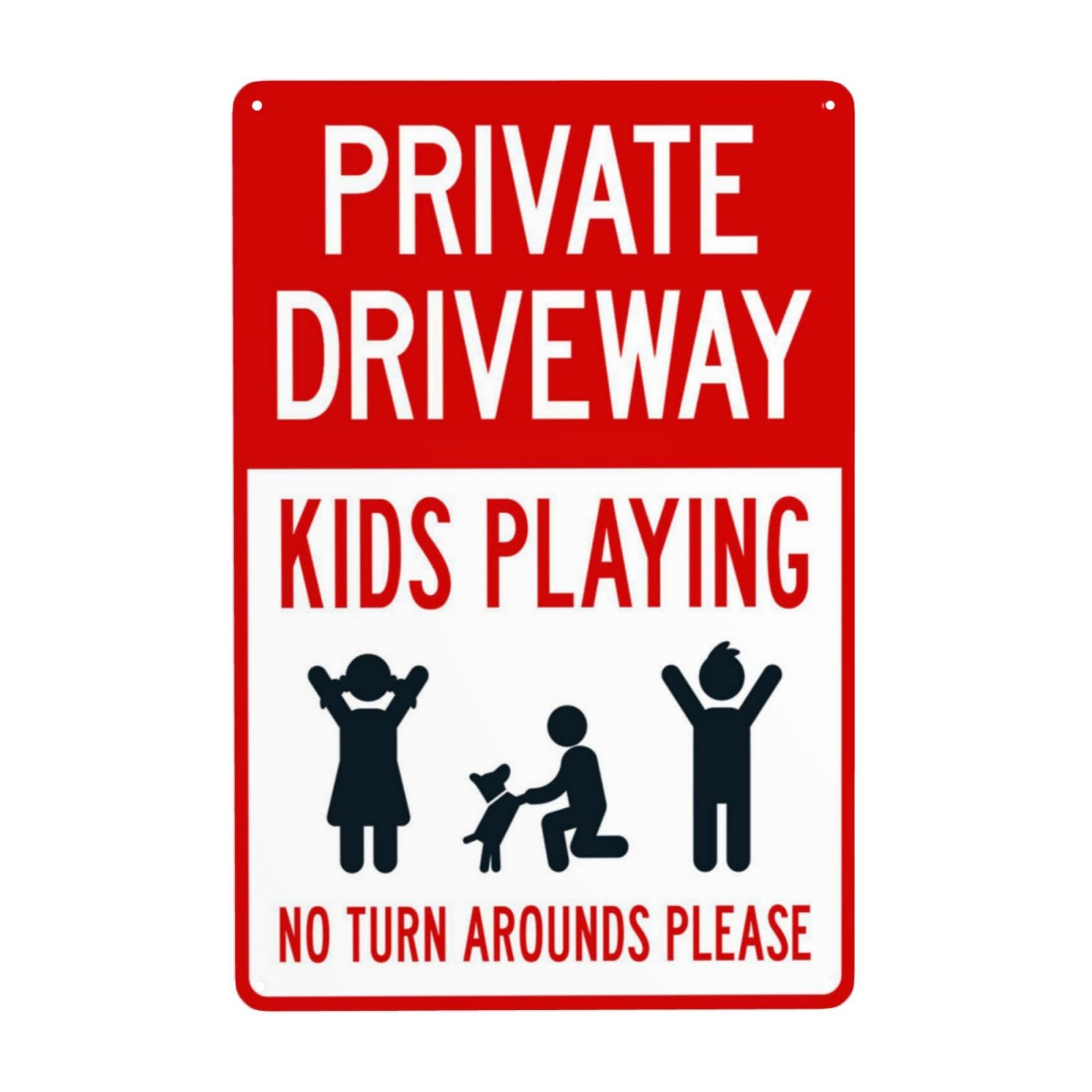 Residential Road Vintage Warning Sign, Graphic Design Driveway Kids Play Area Forbid Vehicle U-turn Decor 8x12 Inch