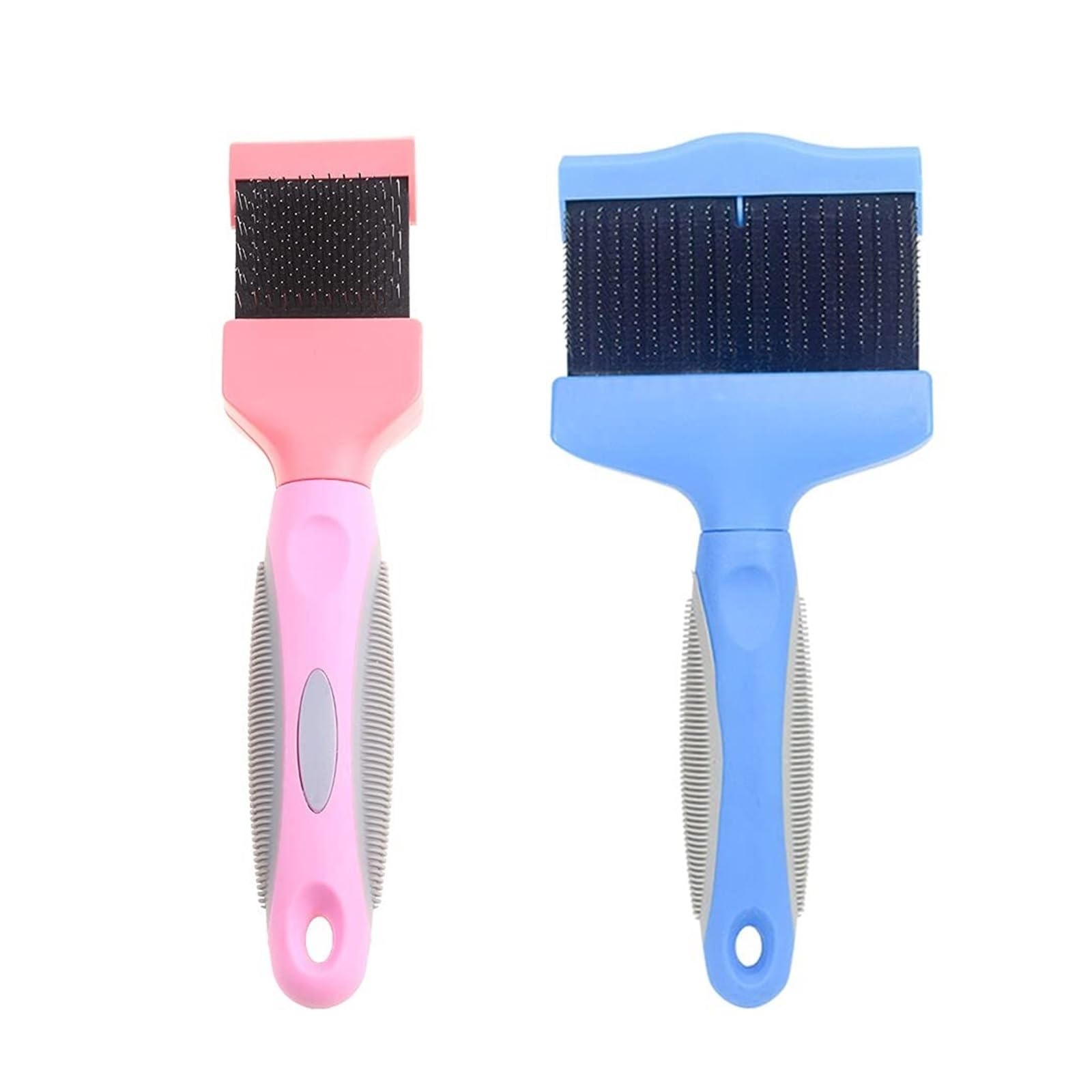 Haustierbürste aus Edelstahl für Hunde und Katzen, Entwirrungsbürste mit ergonomischem Griff, anwendbar für die Fellpflege von langem und kurzem Haar, Blau