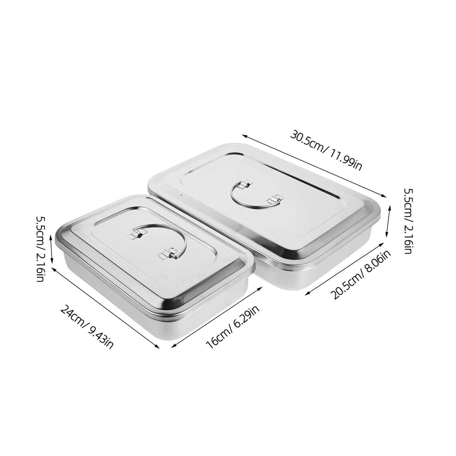 Tragbare Sterilisationsbox aus Edelstahl 2 Stück mit Deckel Rechteckige Medizinische Instrumentenschale Autoklavierbar für Klinik und Labor Rostfrei 24x16cm 30x20cm