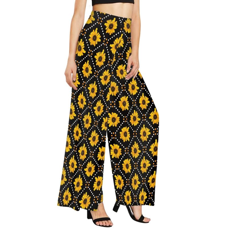 Irisjudy Comfort Lounge Trouser Stretchy Flowers Loose Fit Leggings for Yoga,Pilate, Sunflowers Wide Leg Pants for Women3