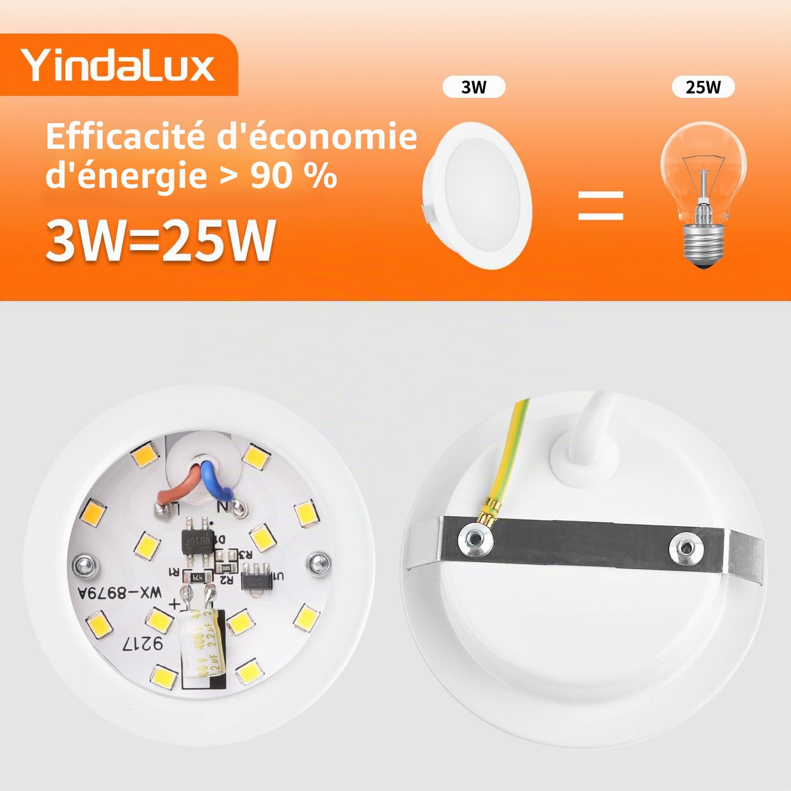 Spot LED Encastrable 230V 3W 3CCT IP44 Spotsplafond 55-58mm 6PCS Blanc