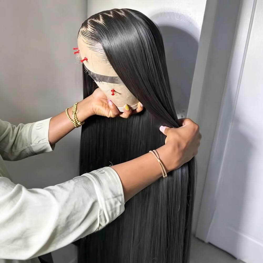 Haarpflege 13X4X1 HD Full Lace Front Lange Gerade Schwarze Perücke Für Frauen Vorgezupft