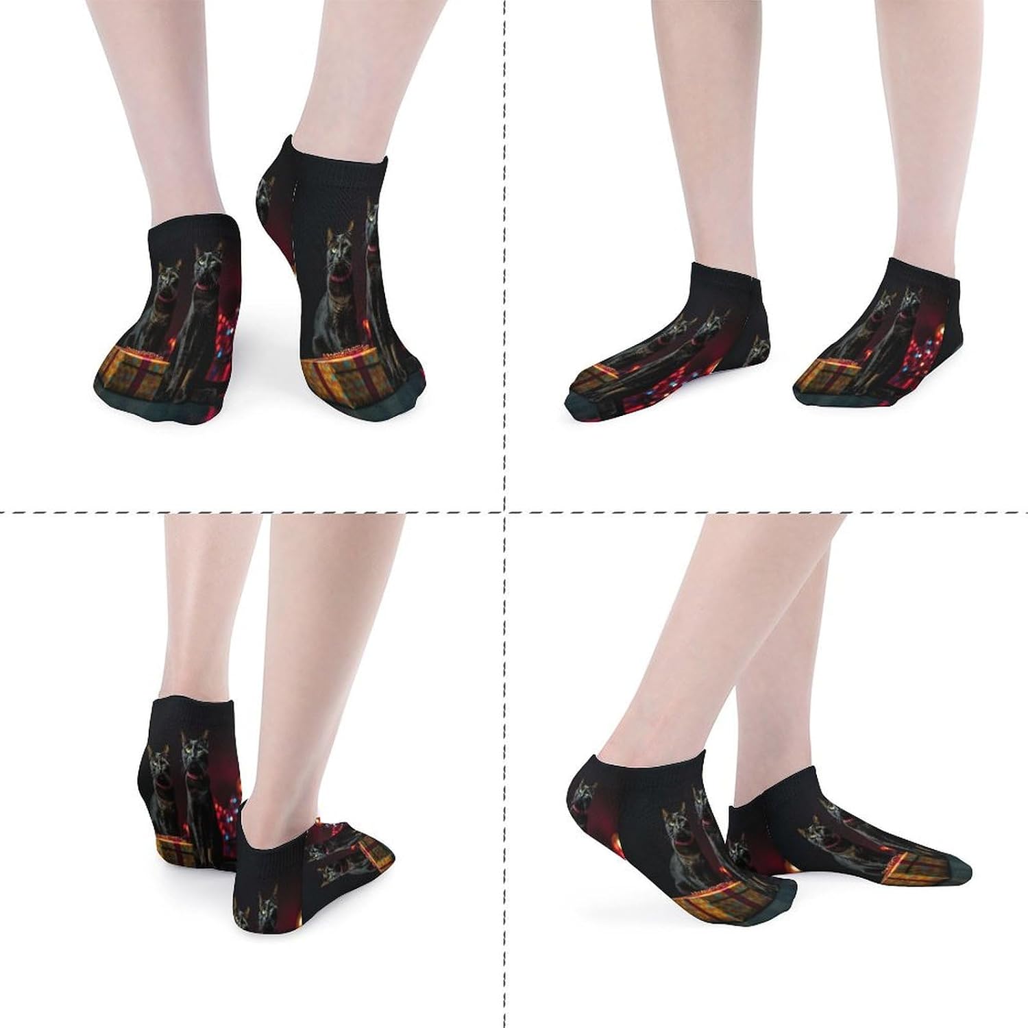 Women's Thin Elastic Socks Low-top Sports Invisible Cat Sitting on Gift Box Printed Ankle Socks 5 Pairs Suitable for Travel Commuting Outdoor