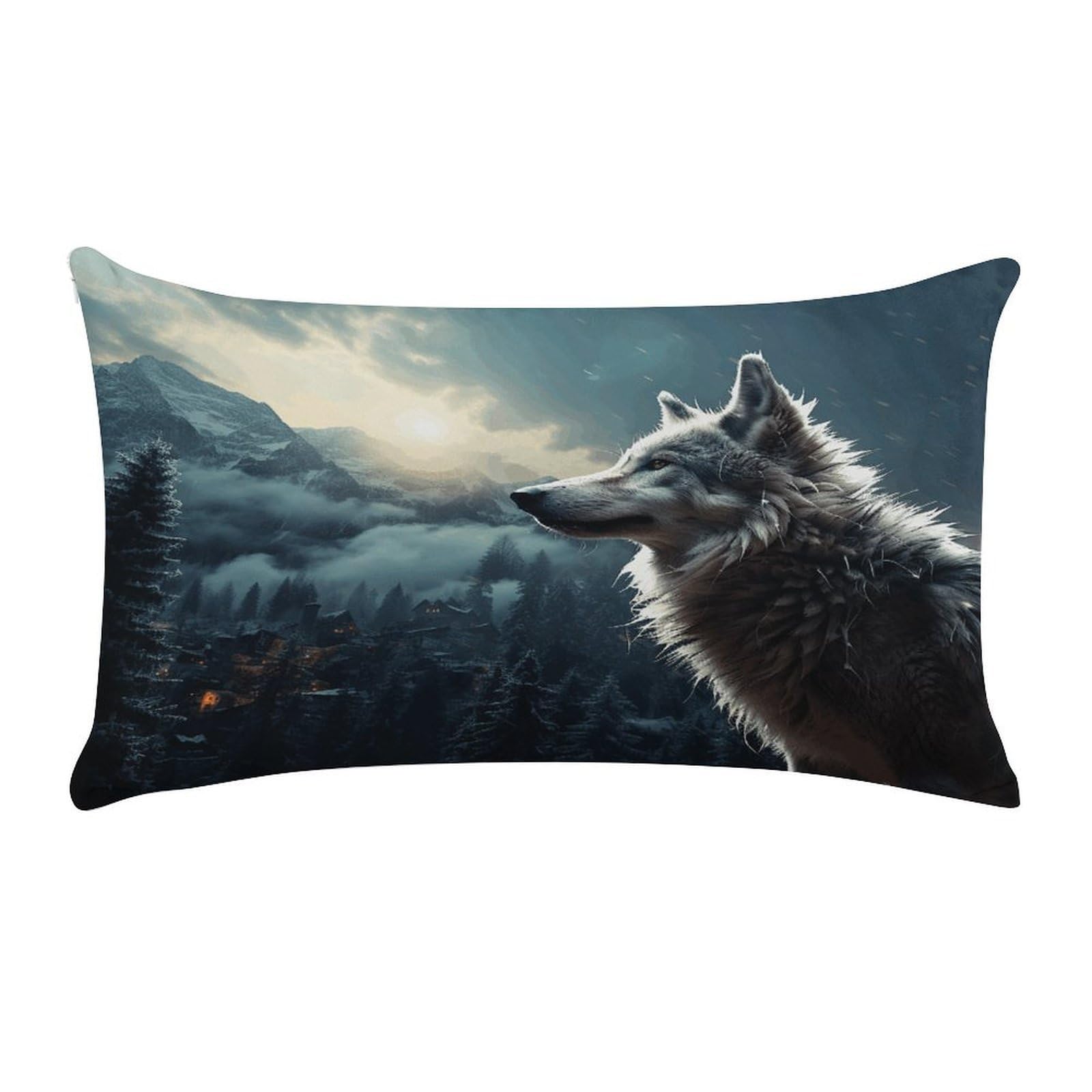 VstaDank Wolf at Night Throw Pillow Cover Rectangular Lumbar Throw Pillow Case Soft Farmhouse Accent Decorative Cushion Cases Short Plush Pillowcase with Zipper 12 X 20 Inch