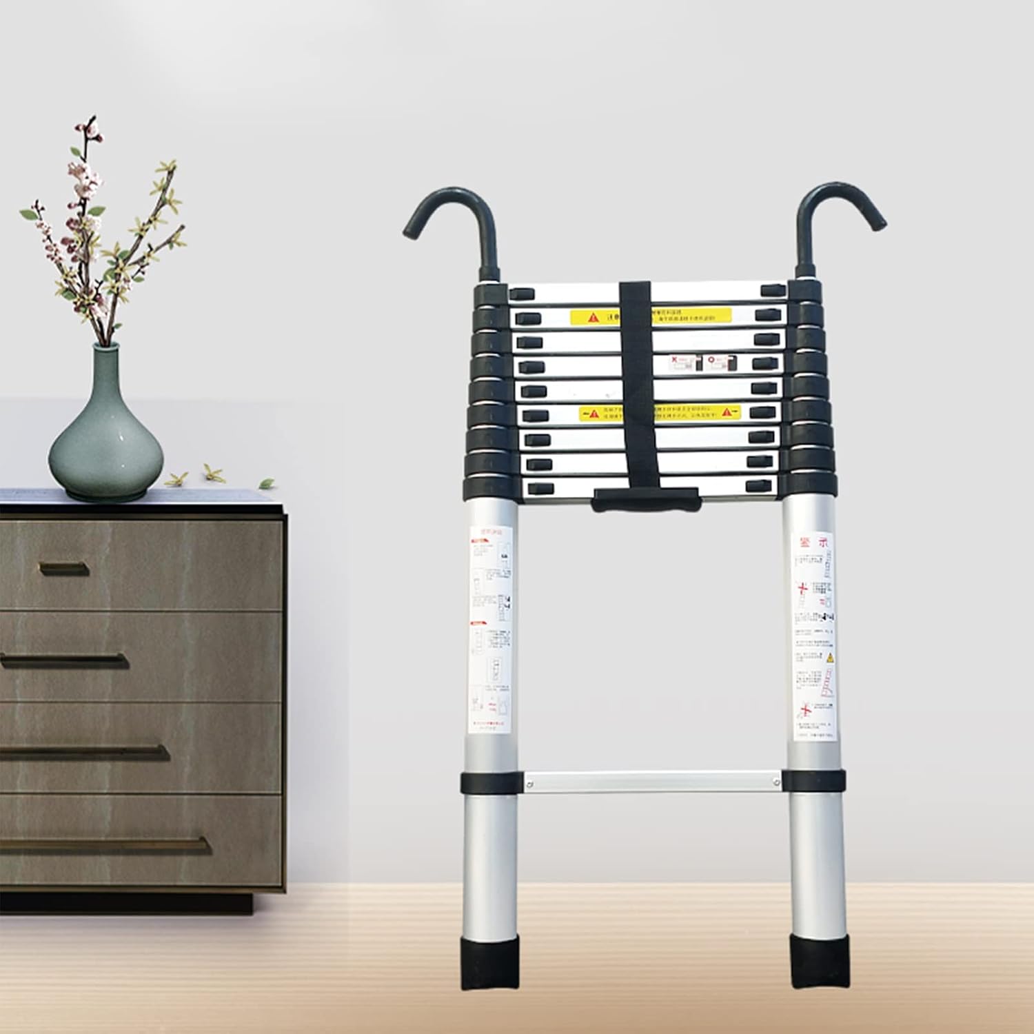 Telescopic Ladder 5ft/10ft/15ft/19ft/20ft Telescoping Extension Ladder with Hooks, Portable Step Ladder Load 150kg/330lb, Painting/Decorating Extend Ladders (Size : 1.5m/5ft)