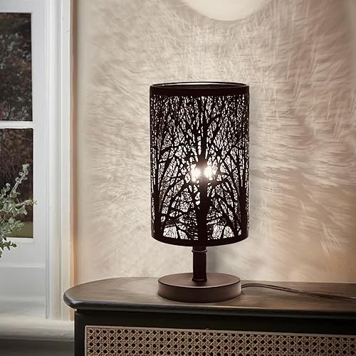 Miniatura 6 de Lámparas de mesa de noche de noche, lámpara decorativa para dormitorio, sala de estar, sombra de metal negro, iluminación del bosque