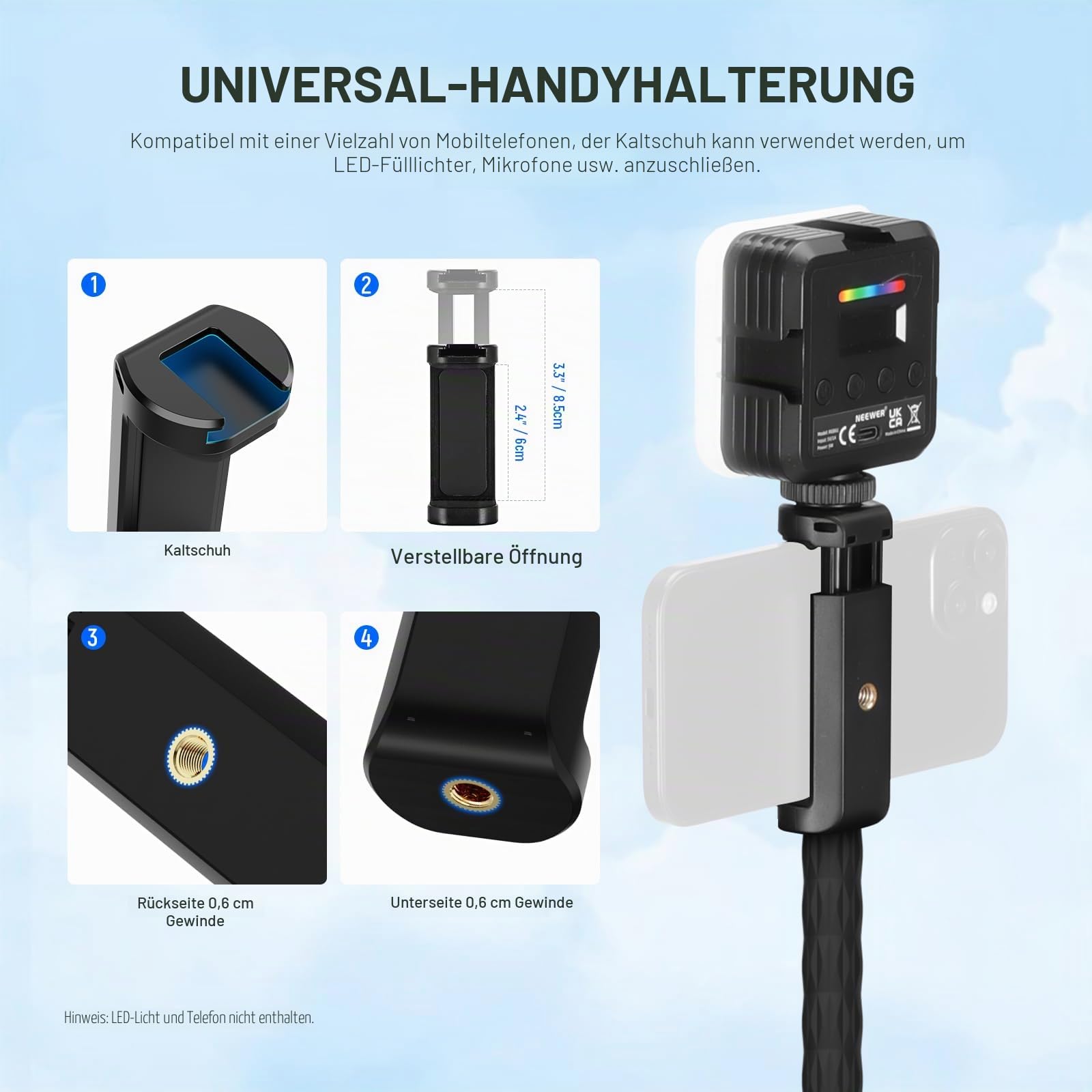 NEEWER Actionkamera Halterung Set mit Super Clamp, weichem Schlauch, verstellbarer Halterung für flache/runde Oberflächen, kompatibel mit GoPro, Insta360, DJI Actionkamera, Handy, GP-26