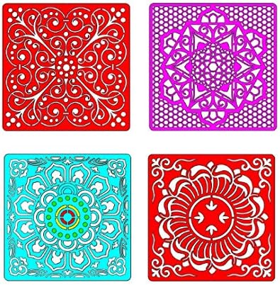 12 pcs Plastic Mandala Stencils with Multicolor pens, Painting Templates, Anti-Stress, DIY Drawing Stencils Reusable Stencils Craft 6x6 inches