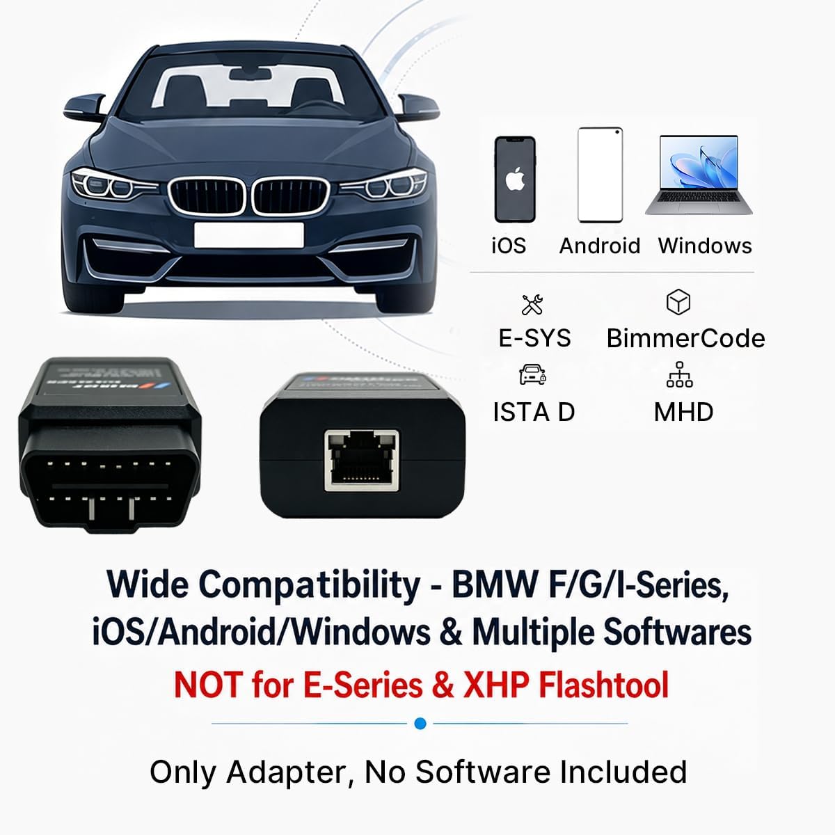 2026 OBD2 WiFi Adapter MHD Ethernet Adapter for BMW F-G-I Series | Compatible for BimmerCode,E-SYS,ISTA,Bootmod3, Work with iOS, Android & Windows