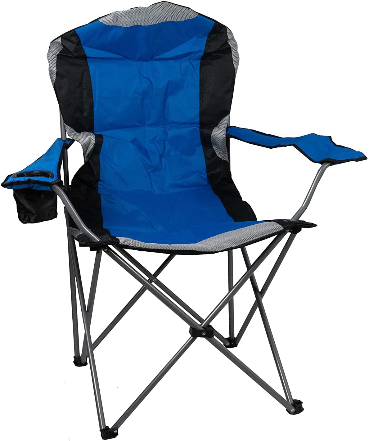 Unibos Heavy Duty Luxury Canvas Padded High Backrest with Insulated Cup Holder Folding Camping Fishing Chair 4 Colours (Blue)