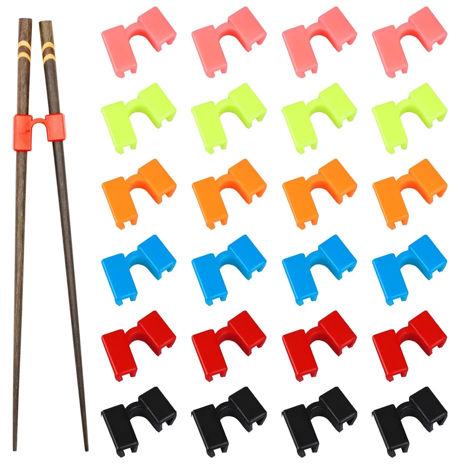 WUERKIYA 24Pcs Reusable Chopstick Helpers, Training Chopstick Hinges Connector Practice Chopsticks