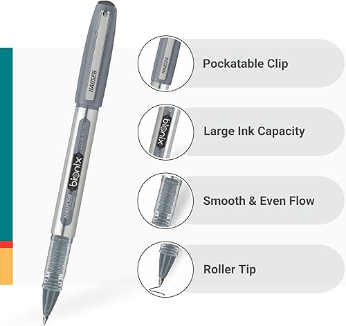 Miniatura 3 de BIONIX Bolígrafos de tinta líquida de 0.028 in, color negro, paquete de 5 – flujo de tinta suave y consistente para escribir sin esfuerzo. Perfecto