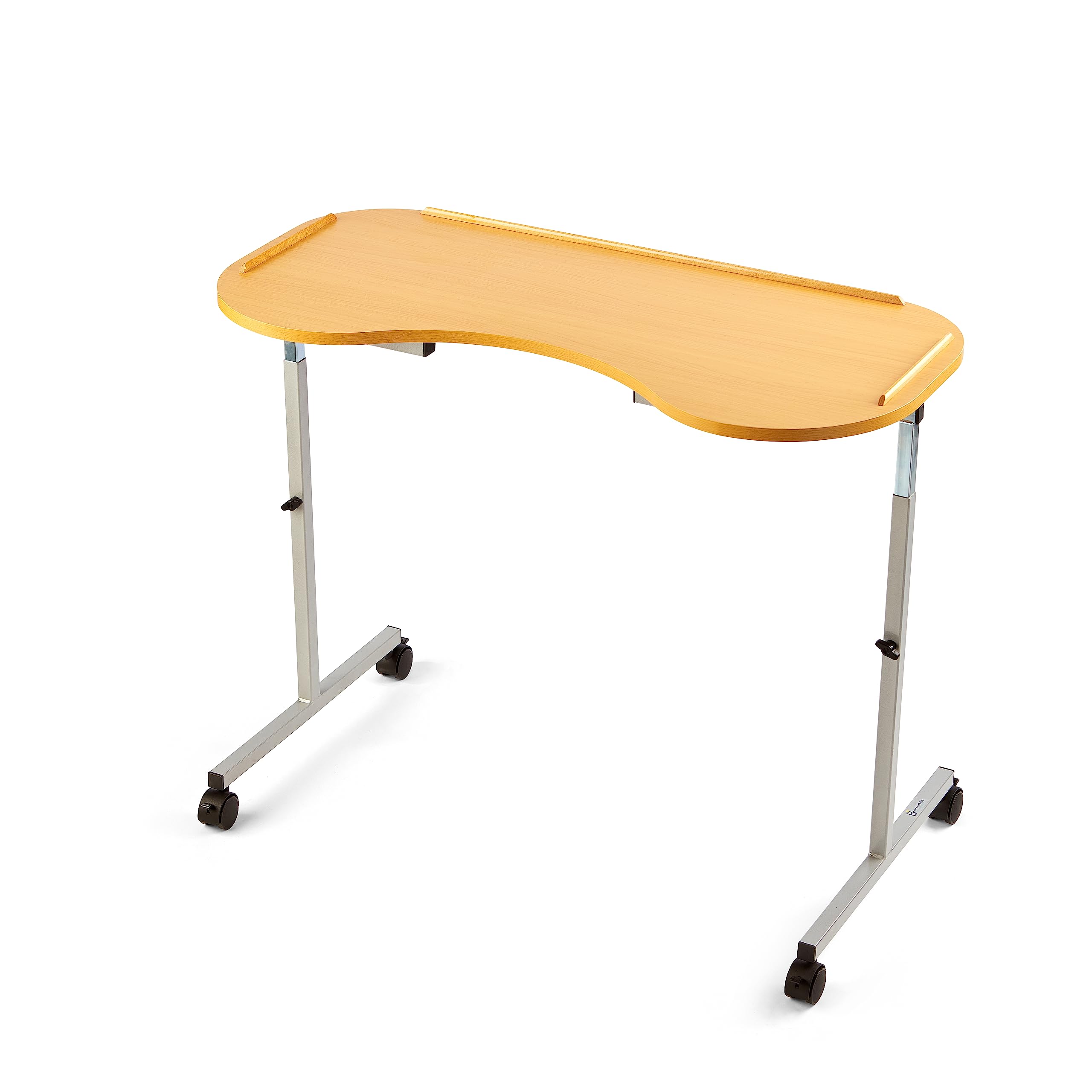 Mesa curvada sobre la cama y la silla, altura y anchura ajustables con ruedas con cerradura