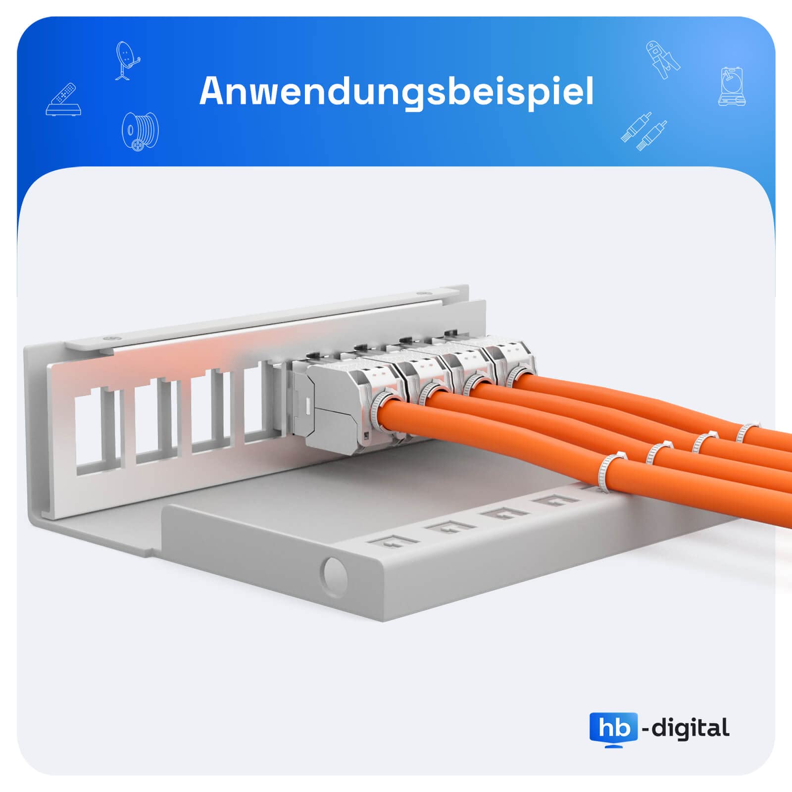 HB-DIGITAL Zestaw: 8-portowy panel krosowy obudowa do modułów Keystone + 8x Cat.6a Keystone RJ45 gniazdo Jack do instalacji sieciowej kompatybilne z kablem instalacyjnym LAN Ethernet | jasnoszary
