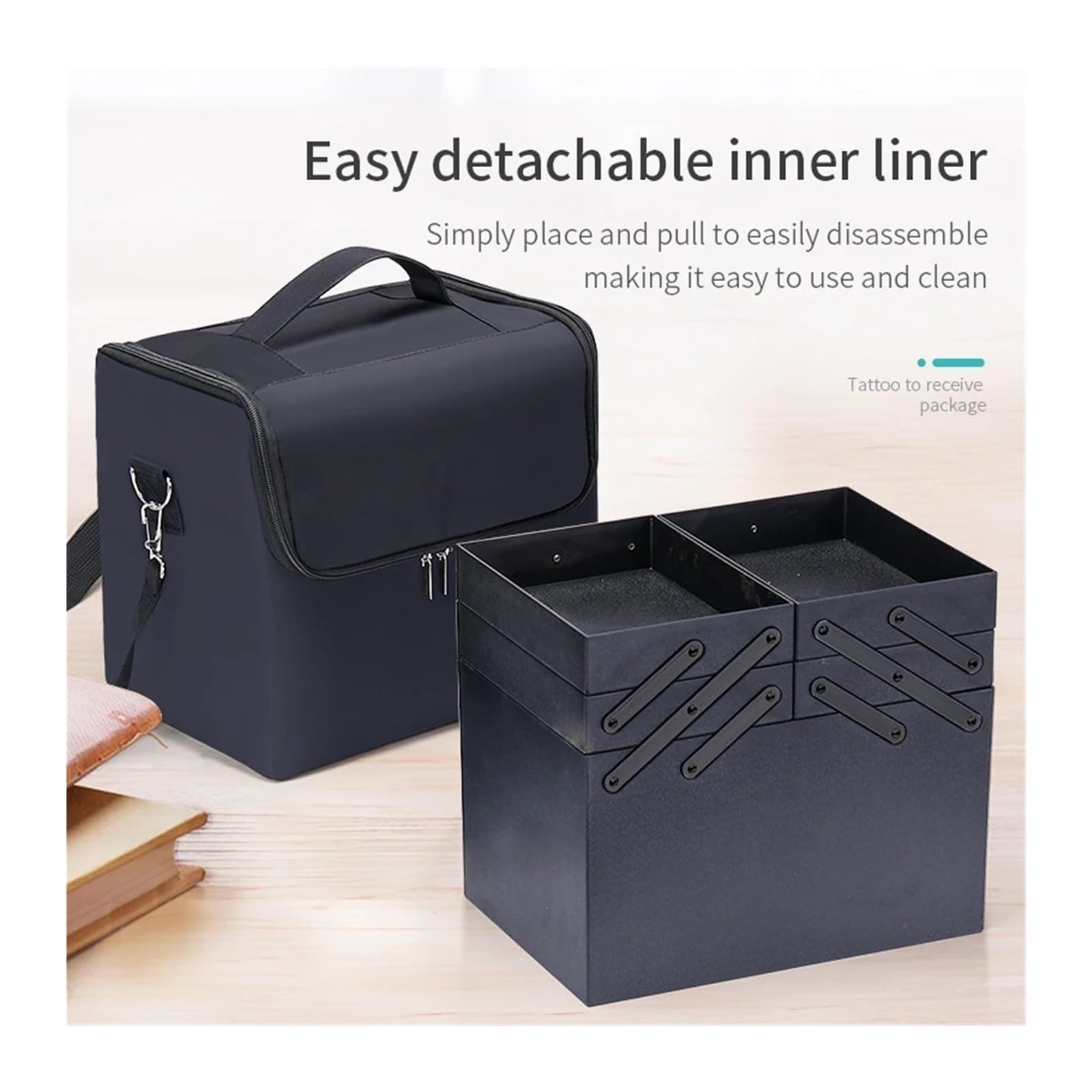 Bolsa Maquillaje Estuche Grande for Transporte de Maquillaje for Mujer, Caja de Almacenamiento for Bolsa de Viaje, Estuche Organizador de uñas Profesional de 4 Niveles con Ajustable