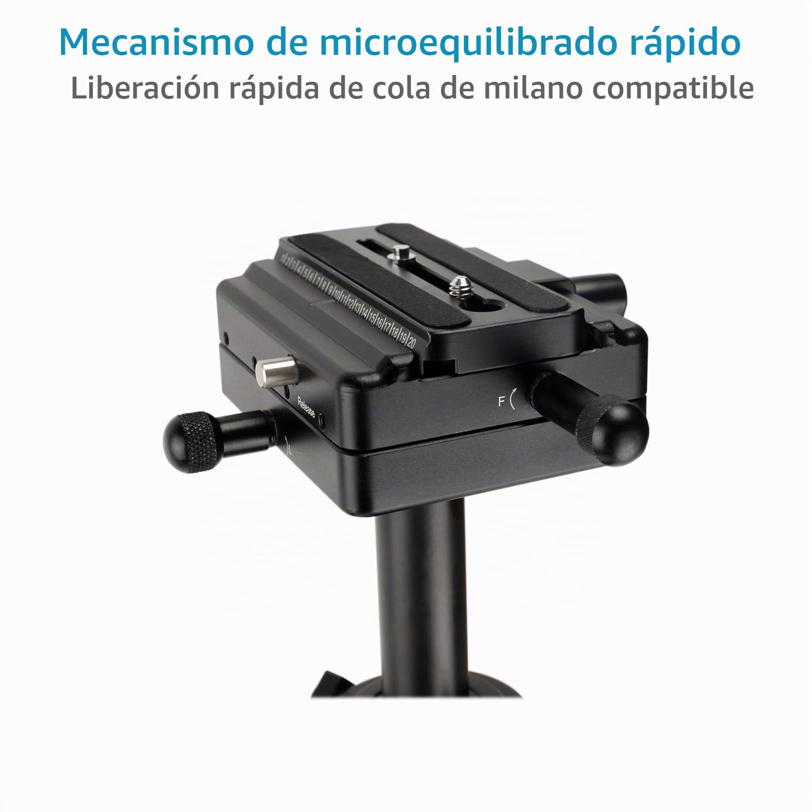 FLYCAM Estabilizador de cámara de vídeo Manual Redking, 0,8-7 kg | Placa de liberación rápida tipo dovetail con gimbal de 3 ejes; poste telescópico de 55 a 82 cm con escala láser.