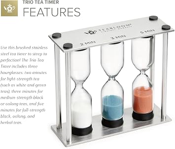Teabloom Tea Timer - 2 Minutes for Light-Strength White/Green Teas, 3 Minutes for Medium-Strength Black/Oolong Teas, and 5 Minutes for Full-Strength Black/Oolong/Herbal Teas