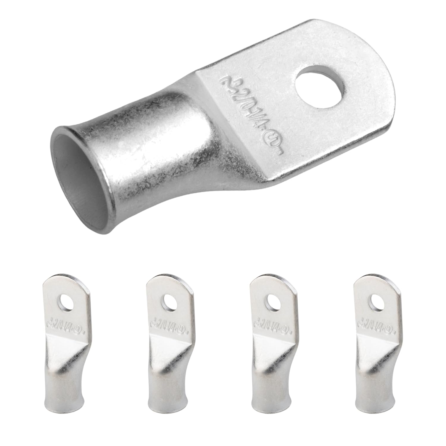 SELTERM 2/0 AWG (70 mm²) - 1/4" (M6) ⌀ Hole UL Marine Grade Wire Lugs, Battery Cable Ends, Tinned Copper Eyelets, Tubular Ring Terminal Connectors [B76] - 5 Pack — image 1