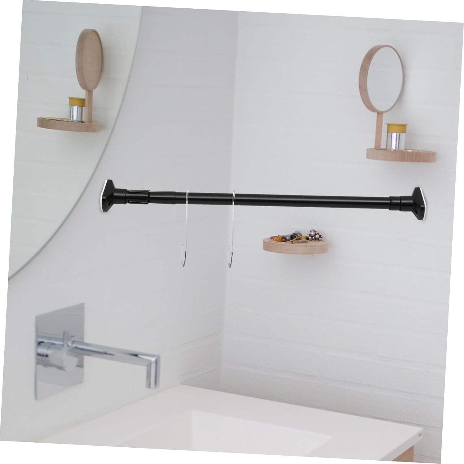 Telescopic Clothes Rail Stainless Steel Tension Rod for Shower Curtains Closet and Drying Clothes Installation Black