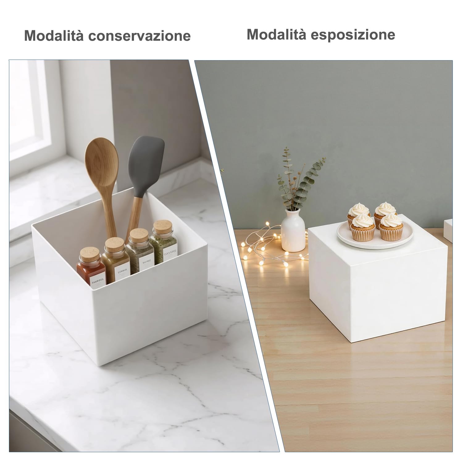FUSHITON 6 Pezzi Alzata per Dessert in Plastica Bianca, Supporti di Presentazione per Buffet - Cubi Espositivi a 5 Facce Impilabili per Pasticceria, Decorazione, Negozio (6 Dimensioni Diverse)