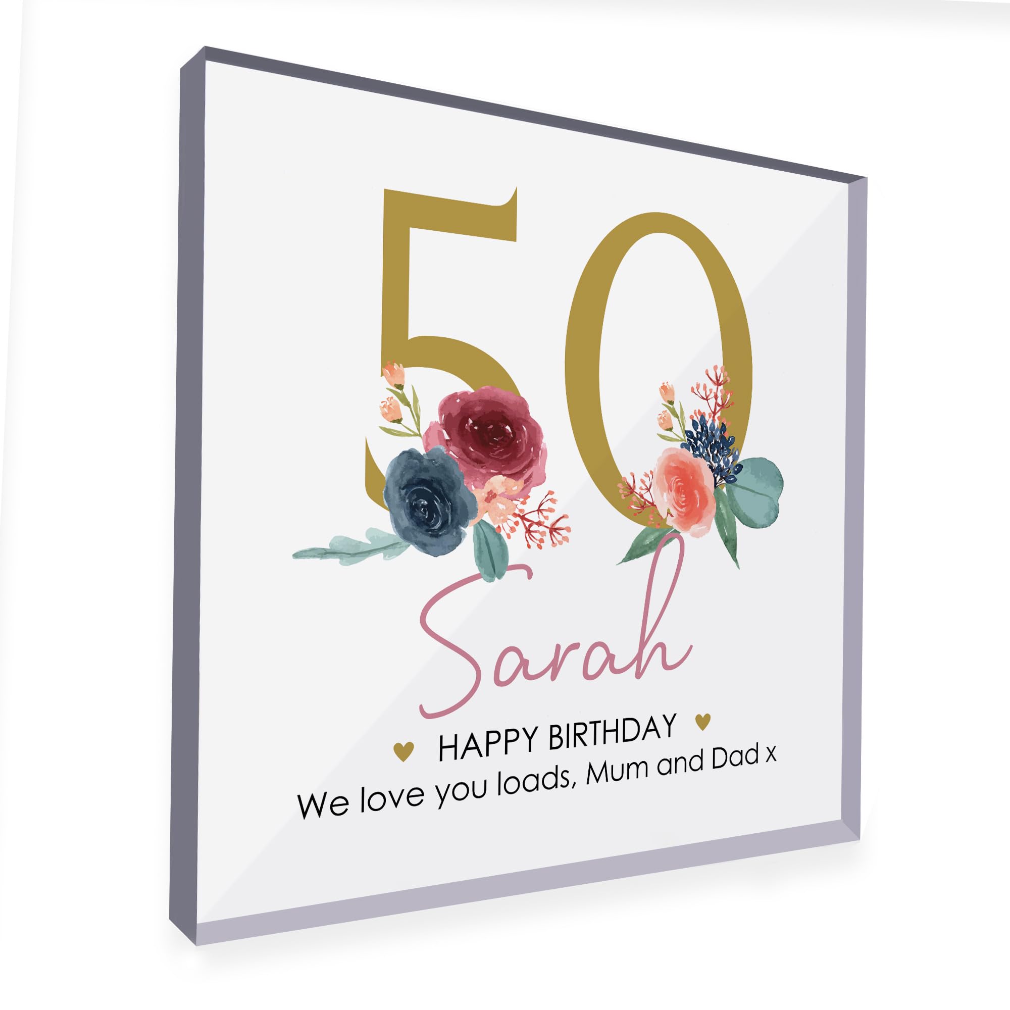 Red Ocean PERSONALISED 50th Birthday Gifts Women Her Clear Block 50th Birthday Gifts For Best Friend Mum Daughter Sister