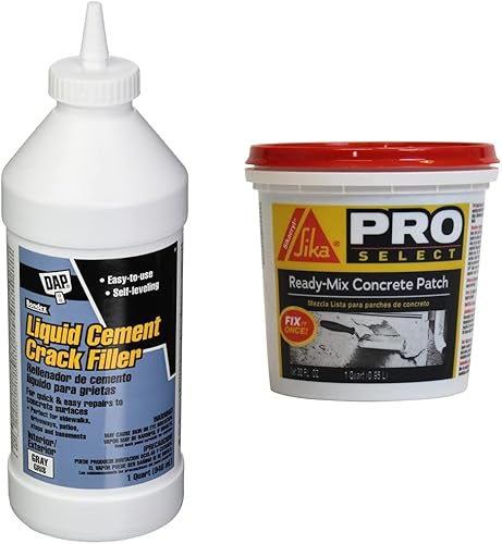 DAP 37584 Llenadora de grietas de cemento líquido, 1 cuarto de galón, parche de hormigón listo para mezclar gris y Sikacryl, gris. Un parche