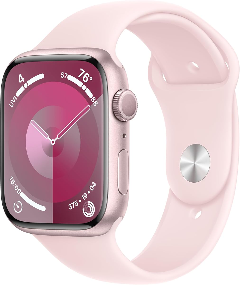 Apple Watch Series 9 [GPS, 45mm] Pink Aluminum Case with Pink Sport Band, M/L (Renewed) : Electronics