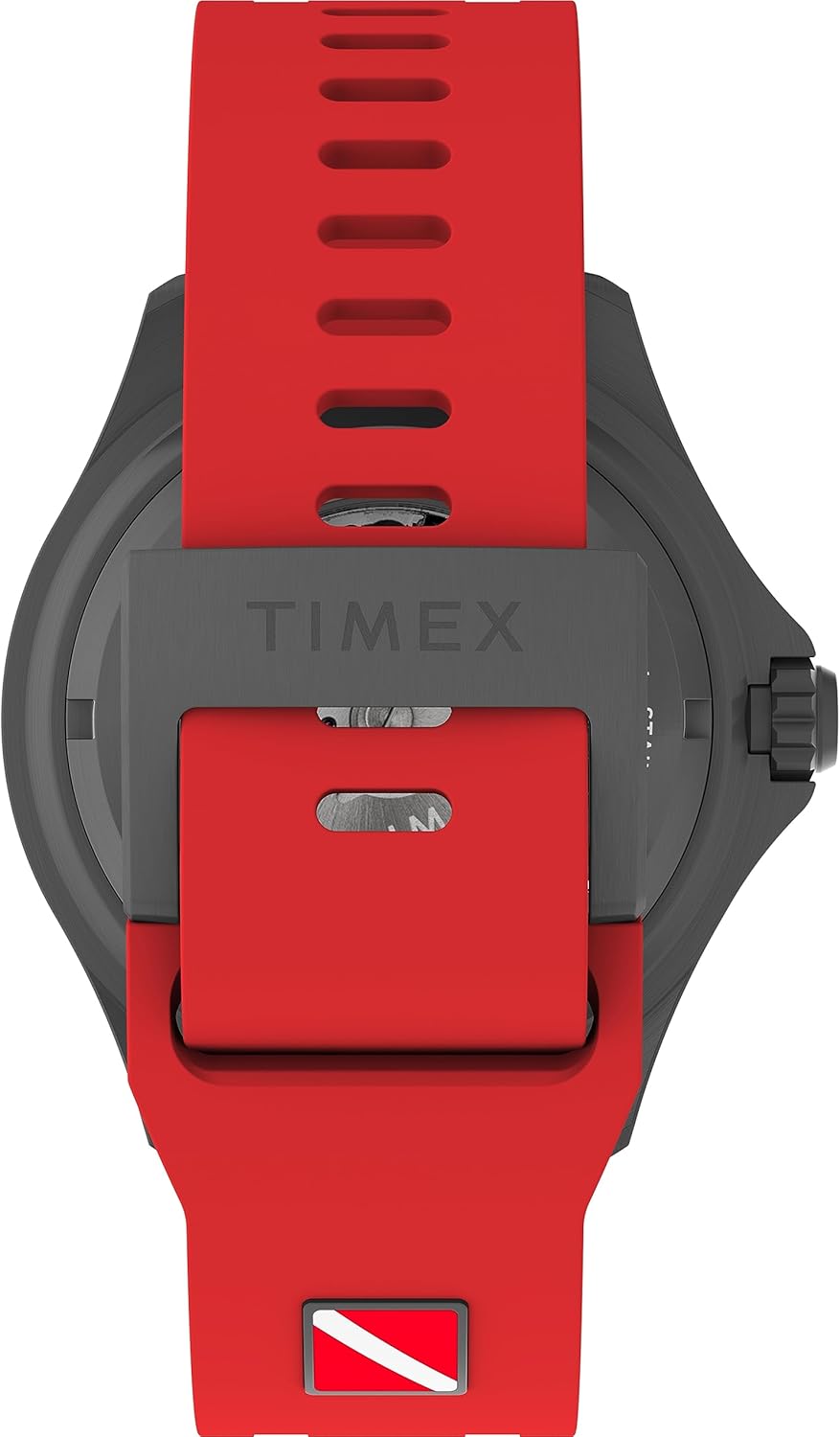 Tilbage view of the Timex Deep Water 44mm watch strap and clasp mechanism.