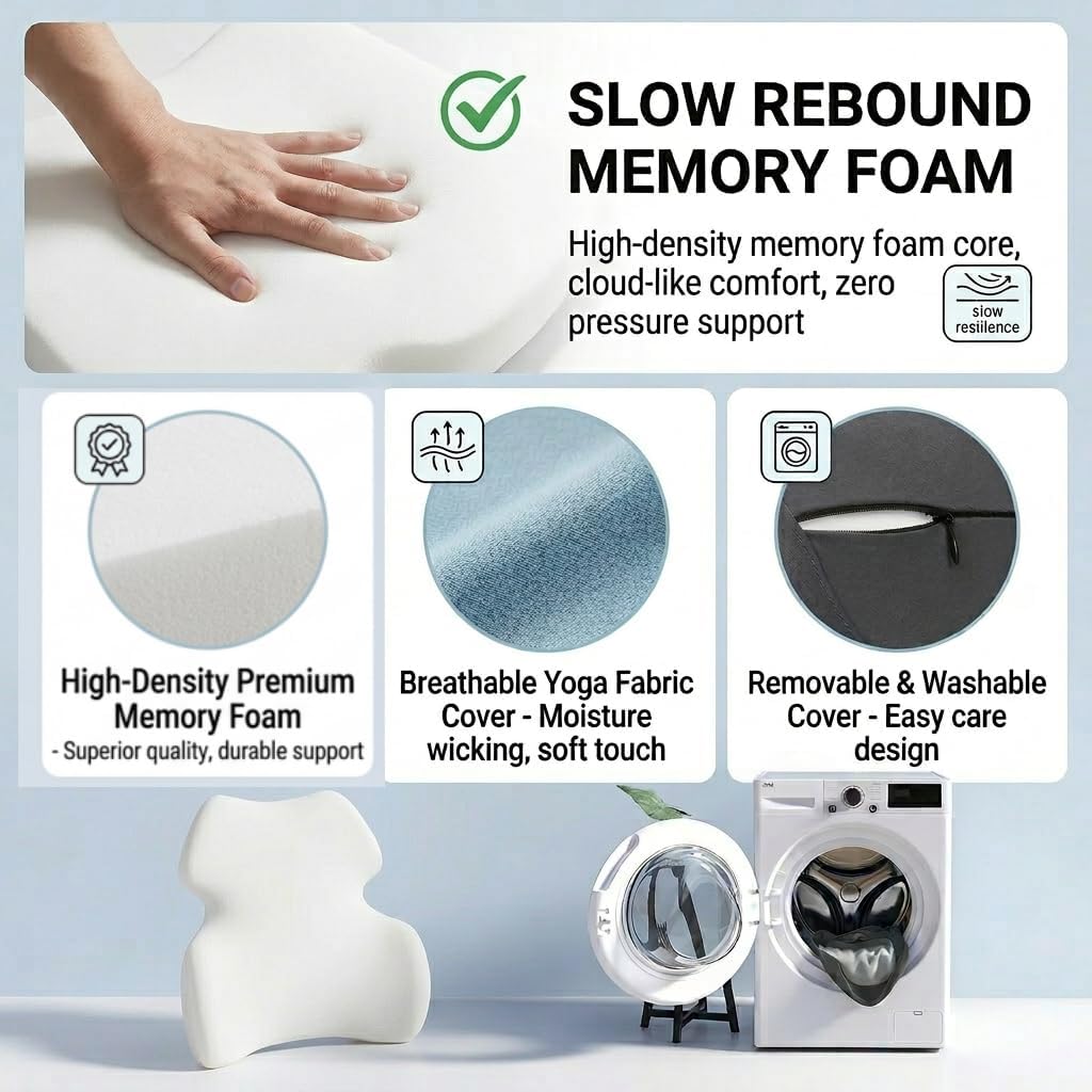 Back Support for Office Chair - Lumbar Support Pillow with Breathable Yoga Fabric - Memory Foam Back Support for Chair, Car & Gaming Seat