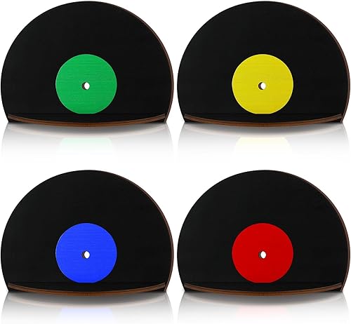 Miniatura 2 de 4 piezas de discos de vinilo para decoración de pared, diseño de arte musical, estante de almacenamiento de pared en blanco con forma de disco en