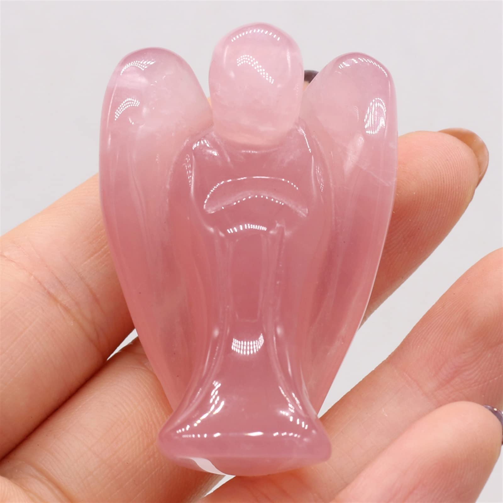 Haussammlung 30g Naturstein Kristall Pendel Engelsform Heimdekoration Figur Statue Edelstein Ornament 50x35mm 1PC Geschenk PEIQIYIN(Color:Madagascar Rose Quar)