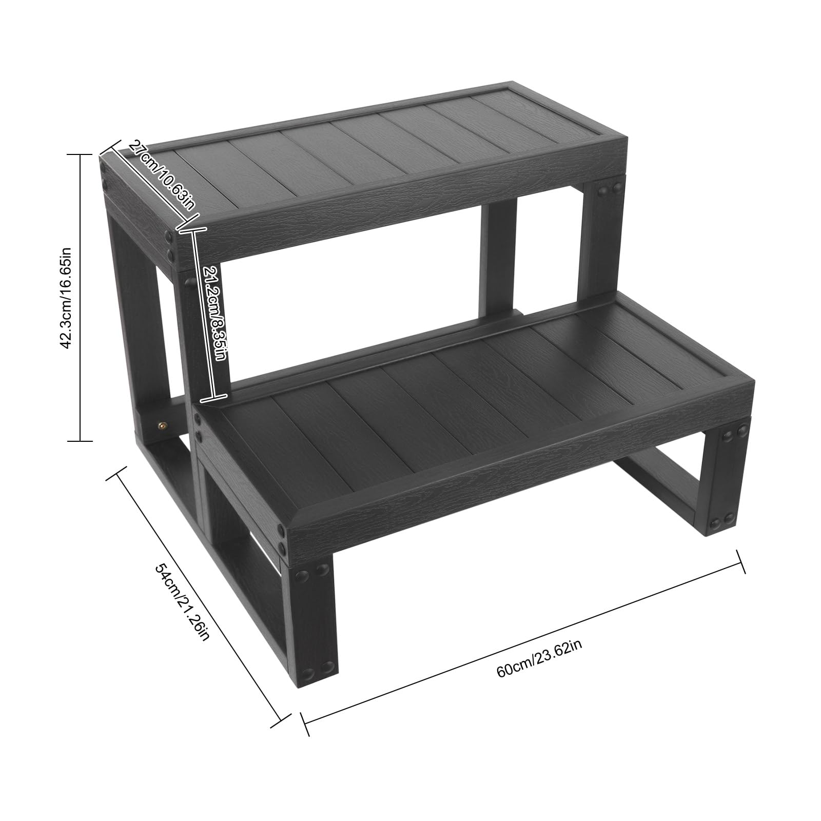 Czarne stopnie, schody z hydromasażem, 60 x 54 x 42,3 cm, do wanien z hydromasażem, domowych, spa, 60 x 54 x 42,3 cm