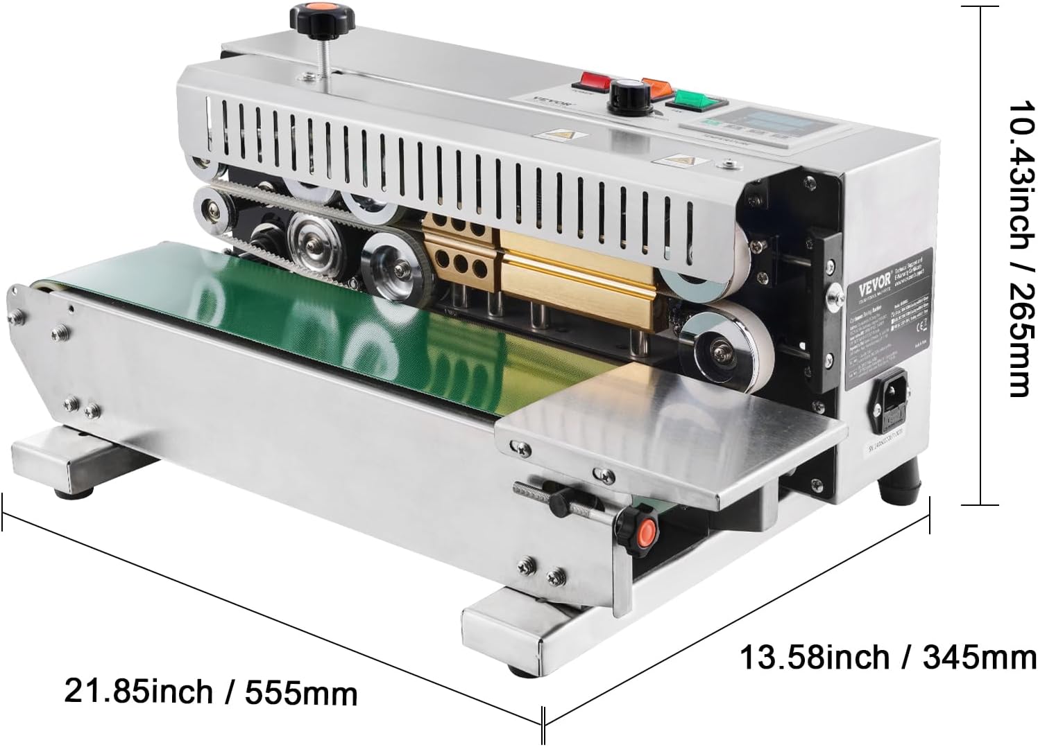 VEVOR Continuous Bag Band Sealing Machine, 0.24-0.47 in/6-12 mm Seal Width, Horizontal Band Sealer Machine with Digital Temperature Control Stainless Steel Bag Sealer for 0.02-0.8 mm Plastic Bag Film