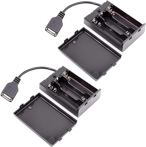 TEAYIR Paquete de 2 soportes para 3 pilas AA, 3 pilas AA 4.5-5V con cubierta e interruptor de encendido/apagado, con cable USB