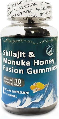 Himalayan Pure Shilajit & Manuka Honey Fusion Gummies para hombres y mujeres, suplemento dietético con oligominerales y ácido fúlvico, 60 gomitas