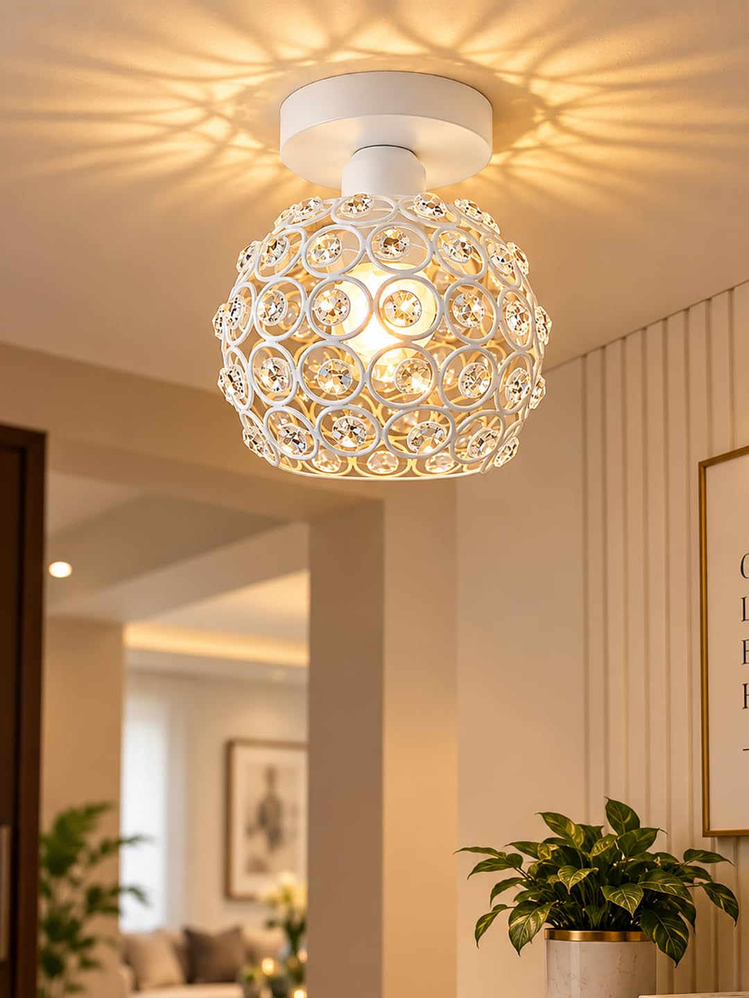Gold Crystal Flush Mount Light - Modern Lotus Design -13