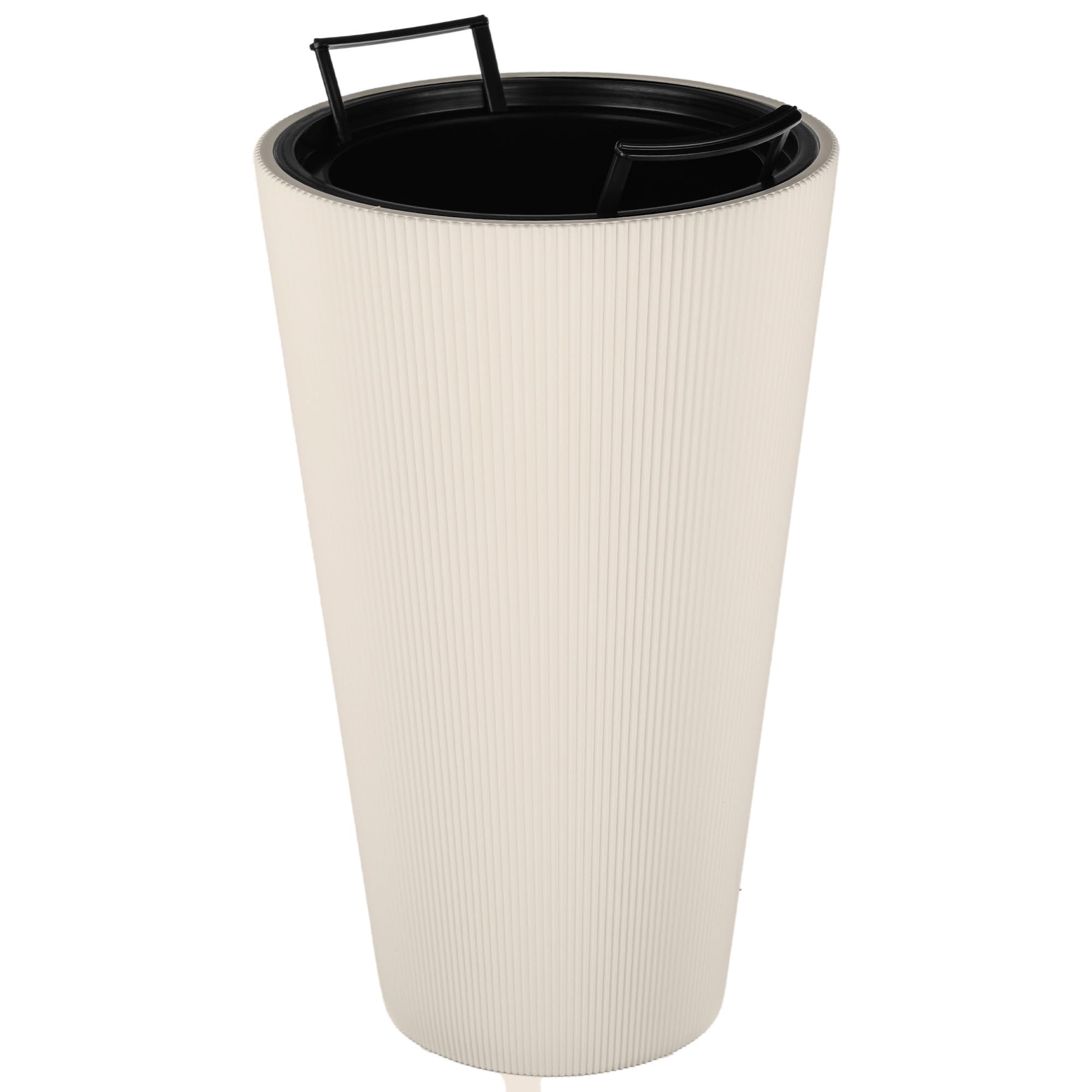 KADAX Pflanzkübel Ø 29,5 x H 49 cm, moderner Blumenkübel mit Innentopf & geriffeltes Design, großer Pflanzentopf aus Kunststoff, Blumentopf für Innen- und Außenbereich (Creme)