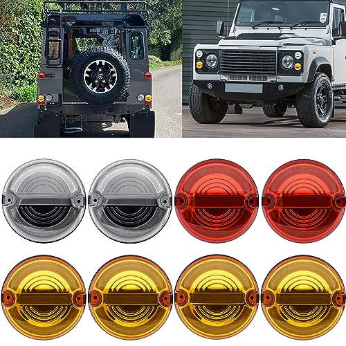 Mingrui test 8Pcs LED Indicator Light Tail Lights for La.nd Rov.er Defender 90 110 130 1995-2016 NAS-Style LED Turn Signal Light & Parking Light with Relay 95MM 4*Yellow 2*White 2*Red LED Light