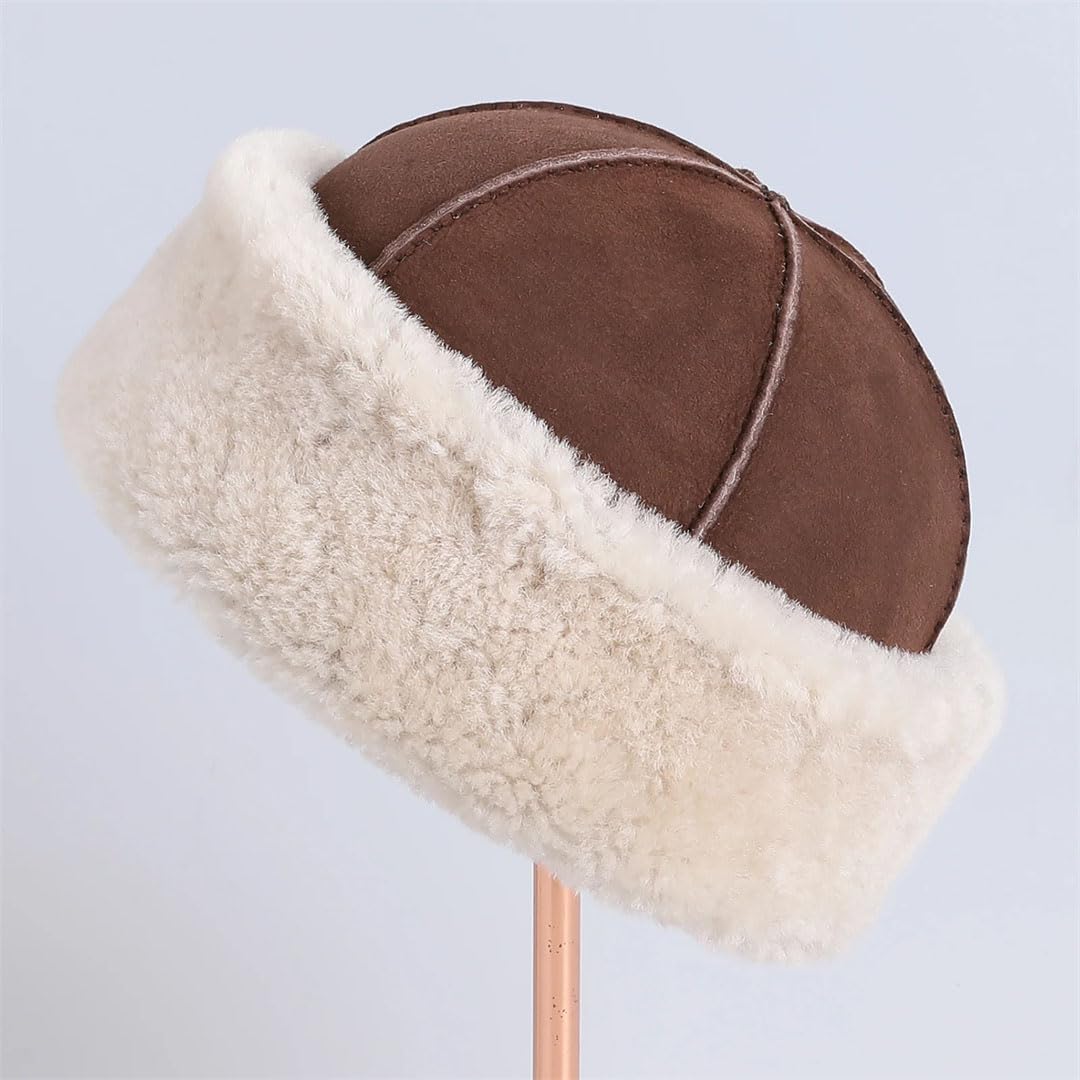 Gorro unisex de piel de oveja auténtica, gorro de lana de oveja, gorro de invierno cálido y suave