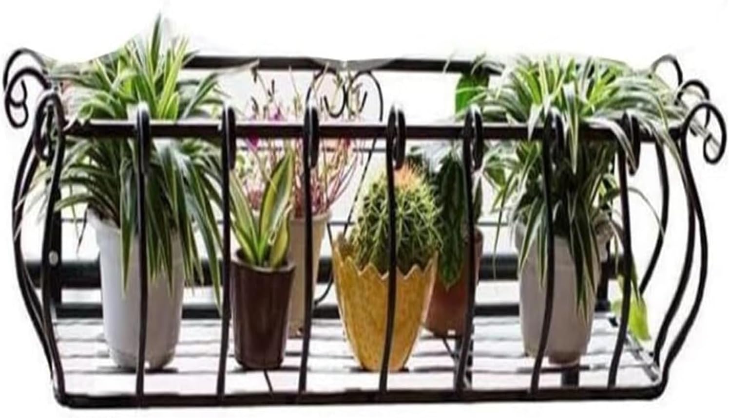Black Railing Planter – Versatile Fence & Window Sill Planters for Flowers & Herbs, Ideal for Home & Office Decoration (120x28x22cm)