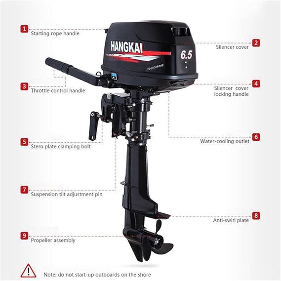 6.5HP 4 Stroke 123CC Outboard Motor Fishing Boat Engine Fishing Boat Motor Water Cooling System Durable Cast Aluminum Construction